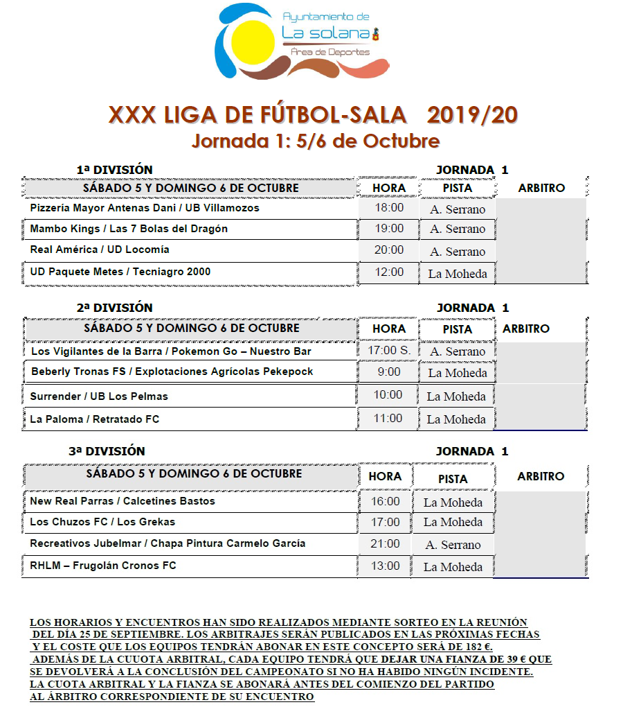 1ª Jornada Liga Fútbol Sala