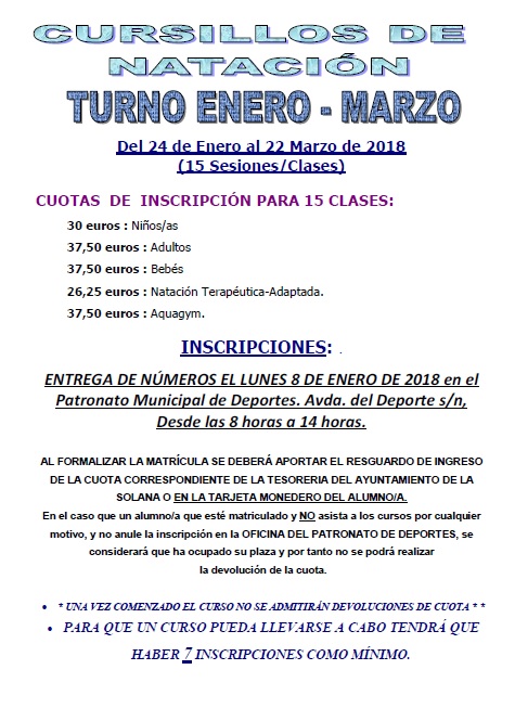 Cartel Natación Enero-marzo 2018