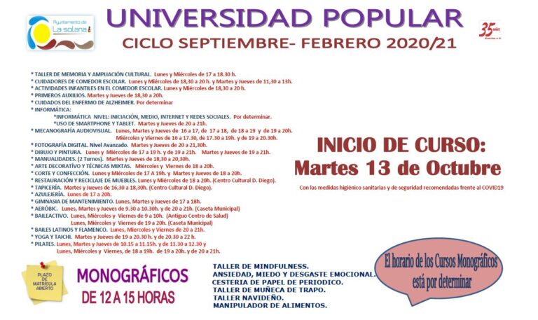 horario cursos up septiembre febrero