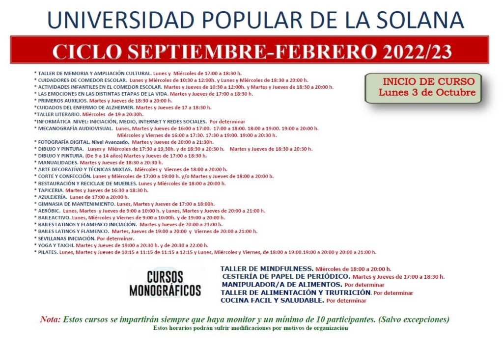 horario cursos up 2022-2023