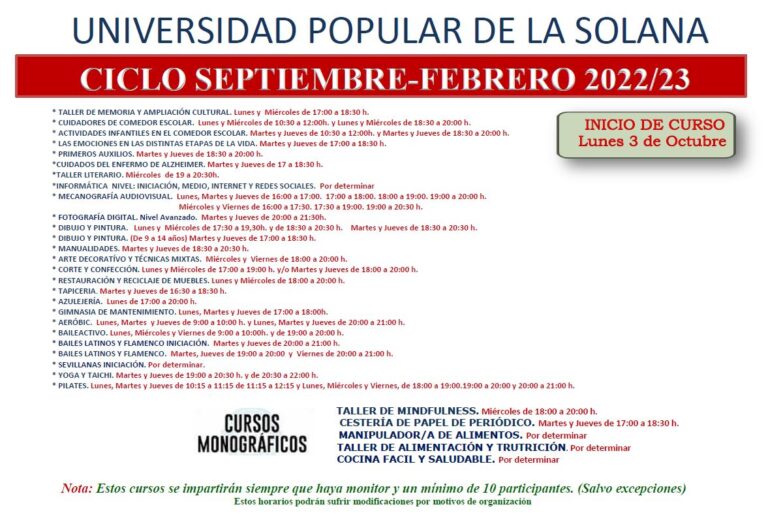 horario cursos up 2022-2023