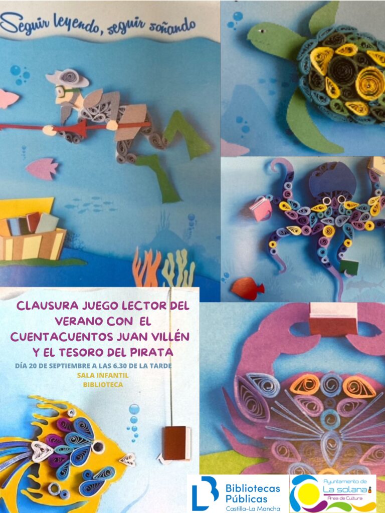 CLAUSURA JUEGO LECTOR DEL VERANO CON EL CUENTACUENTOS JUAN VILLEN Y EL TESORO DEL PIRATA DÍA 20 DE SEPTIEMBRE ALAS 6 DE LA TARDE SALA INFANTIL BIBLIOTECA 3