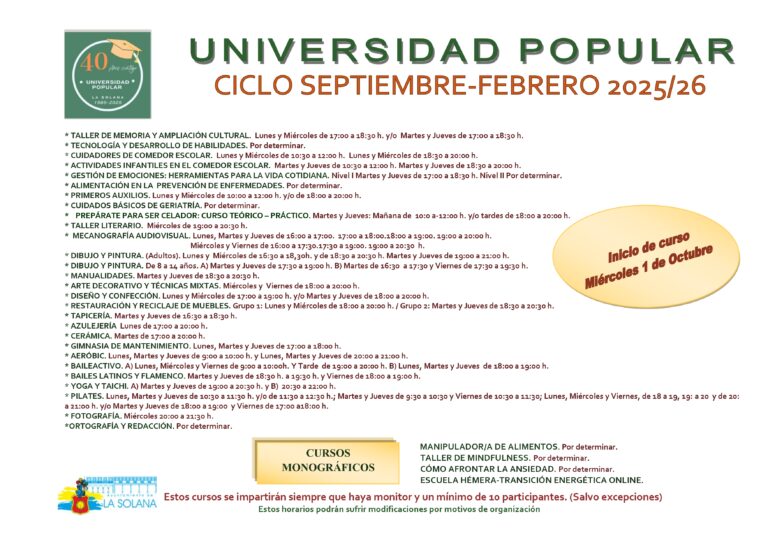 Horario Ciclo Septiembre-Febrero 2025-2026